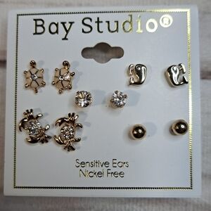 Bay Studio Gold Tone Sea Life Earring Set Nickle Free Sensitive Ears